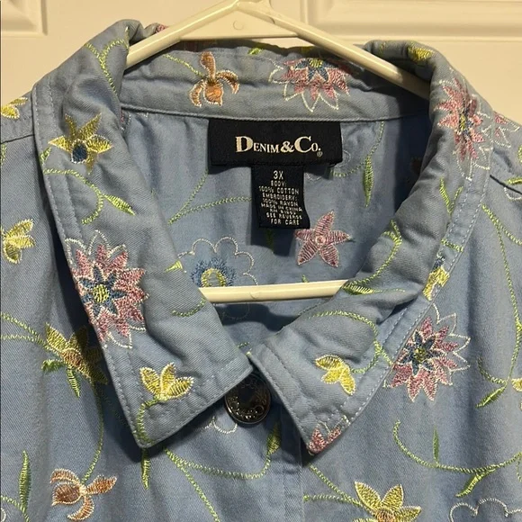 Blue and Pink Floral Embroidered Jean Jacket - Picture 4 of 11